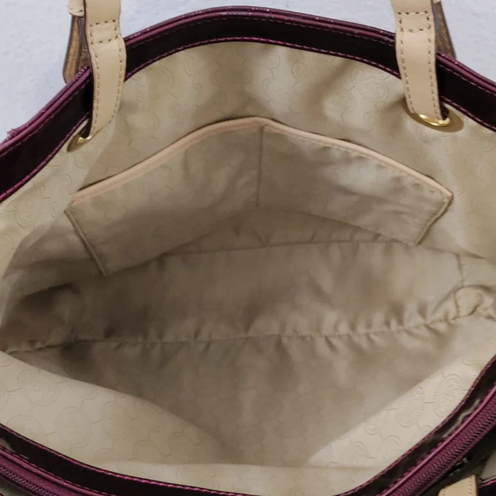 Michael Kors Jet Set East West Signature Bordeaux Patent Leather Metallic Tote